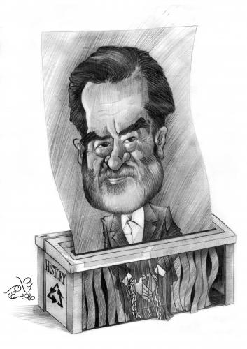 Cartoon: Saddam Hussein (medium) by tamer_youssef tagged saddam,hussein,iraq,politics,religion,catoon,caricature,portrait,pencil,art,sketch,by,tamer,youssef,egypt