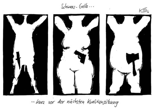 Cartoon: 3 Nacktscanner (medium) by Stuttmann tagged fdp,cdu,schwarzgelb,koalition,fdp,cdu,schwarzgelb,koalition,nacktscanner,scanner,sicherheit,flughafen,kontrolle,koalitionssitzung