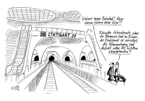 Cartoon: Bahnhof (medium) by Stuttmann tagged stuttgart,21,bahnhof,db,deutsche,bahn,ice,stuttgart,21,bahnhof,db,deutsche bahn,ice,transport,verkehr,deutsche,bahn