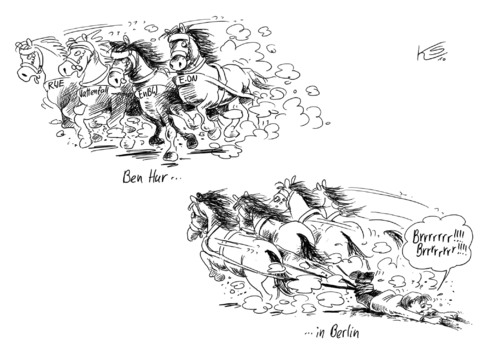 Cartoon: Ben Hur (medium) by Stuttmann tagged atomkraft,laufzeiten,akw,merkel,atomkraft,laufzeiten,akw,angela merkel,energien,eon,vattenfall,angela,merkel