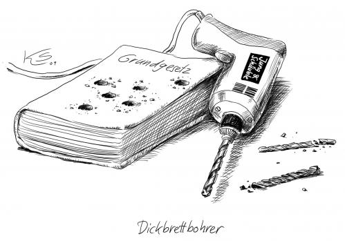 Cartoon: Bohrer (medium) by Stuttmann tagged schäuble,jung,bundeswehreinsatz,grundgesetz,schäuble,jung,bundeswehreinsatz,grundgesetz,justiz,gesetz,gesetze,militär,soldaten,bundeswehr,verteidigung,bohrer,bohrmaschine