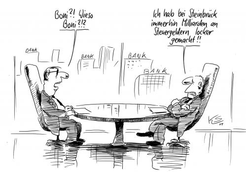Cartoon: Boni (medium) by Stuttmann tagged bonus,boni,steuergelder,steinbrück,milliardenpaket,rettungspaket,staatsbürgschaften,bonus,boni,steuergelder,steuerzahler,steuern,peer steinbrück,milliardenpaket,rettungspaket,staatsbürgschaft,wirtschaft,wirtschaftskrise,finanzkrise,peer,steinbrück