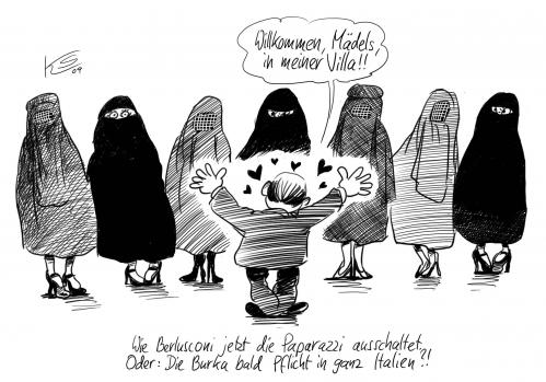 Cartoon: Burka (medium) by Stuttmann tagged berlusconi,italien,paparazzi,poolparty,burka,silvio berlusconi,italien,paparazzi,poolparty,burka,frau,frauen,kleidung,verhüllung,identität,pflicht,silvio,berlusconi