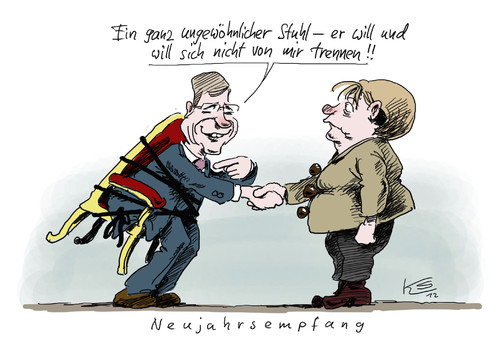 Cartoon: Empfang (medium) by Stuttmann tagged privatkredit,wulff,geerkens,maschmeyer,merkel