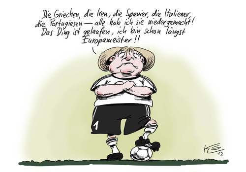 Cartoon: Europameister (medium) by Stuttmann tagged eu,eurokrise,merkel,em,fußball