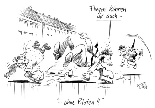 Cartoon: Fliegen... (medium) by Stuttmann tagged fliegen,streik,lufthansa,piloten,fliegen,streik,piloten,lufthansa,flugzeug
