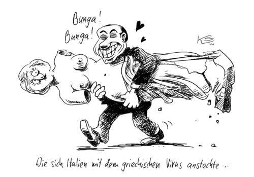 Cartoon: Griech Virus (medium) by Stuttmann tagged griechenland,italien,berlusconi,virus,griechenland,italien,berlusconi,virus