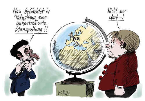 Cartoon: Kernspaltung (medium) by Stuttmann tagged eu,fukushima,sarko,merkel