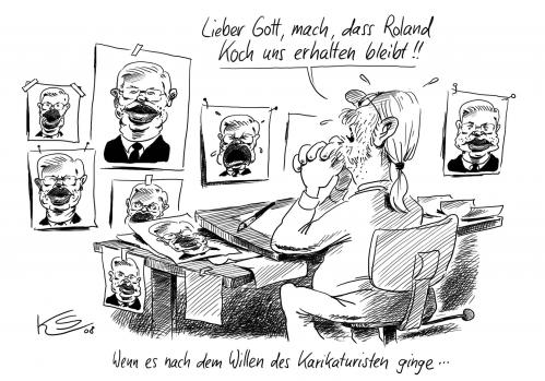 Cartoon: Koch erhalten... (medium) by Stuttmann tagged karikaturisten,koch,cdu,hessen,wahlen,,karikaturist,roland koch,dankbar,perfekt,opfer,arbeit,cdu,hessen,wahlen,landtag,parteiisch,wunsch,gebet,leicht