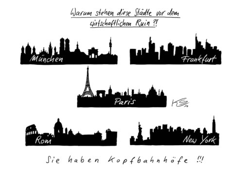 Cartoon: Kopfbahnhöfe (medium) by Stuttmann tagged stuttgart,21,stuttgart 21,bahnhof,bahn,kopfbahnhof,stuttgart,21