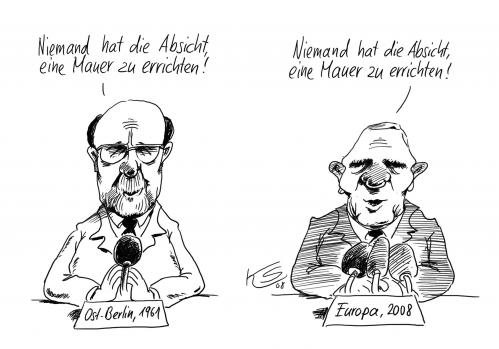 Cartoon: Mauer (medium) by Stuttmann tagged mauer,ullbricht,schäuble,mauer,berliner mauer,ullbricht,walter ullbricht,schäuble,wolfgang schäuble,ddr,deutsche demokratische republik,ostberlin,überwachung,überwachungsstaat,präventivstaat,grundrecht