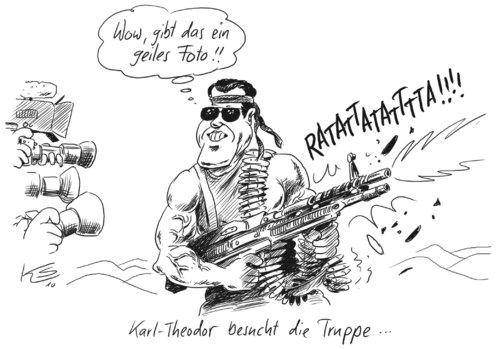 Cartoon: Rambo (medium) by Stuttmann tagged guttenberg,afghanistan,bundeswehr,guttenberg,afghanistan,bundeswehr,militär,soldaten,sicherheit,verteidigung,foto,rambo