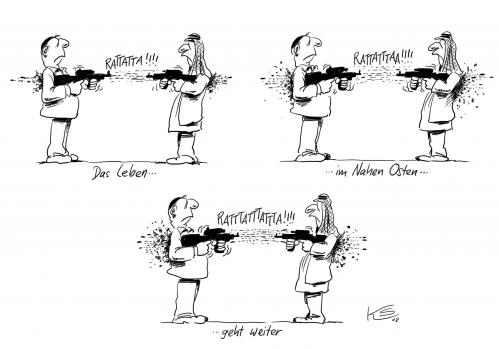 Cartoon: Rattatta (medium) by Stuttmann tagged nahost,hamas,israel,gaza,palästina,nahost,hamas,israel,gaza,palästina,krieg,militär,soldaten,tod,sterben,gewalt,konflikt,politik,waffen