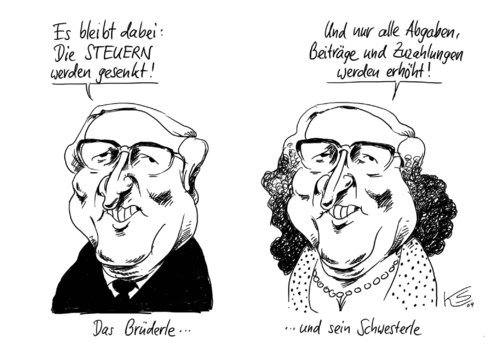 Cartoon: Schwesterle (medium) by Stuttmann tagged brüderle,steuersenkungen,abgaben,gebühren,zuzahlungen,fdp,schwarzgelb,brüderle,steuersenkungen,abgaben,gebühren,zuzahlungen,fdp,schwarzgelb,steuer,steuern,finanzen