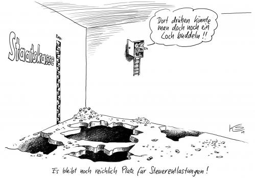 Cartoon: Staatskasse (medium) by Stuttmann tagged steuerentlastungen,staatskasse,merkel,wahlen,steuergeschenke,wahlgeschenke,wahlversprechen,haushaltslöcher