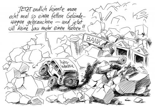 Cartoon: Trümmer (medium) by Stuttmann tagged banken,banker,rettungspaket,milliardenbürgschaft,wirtschaftskrise,inflation,rezession,geländewagen,suv,autoindustrie,geländewagen,wagen,auto,industrie,autoindustrie,automobilindustrie,rettungspaket,milliardenbürgschaft,bürgschaft,wirtschaftskrise,wirtschaft,finanzkrise,finanzen,geld,inflation,rezession,suv,bank,banken