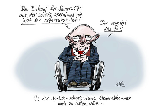 Cartoon: Vergeigt... (medium) by Stuttmann tagged steuersünder,cd,schweiz,verfassungsschutz