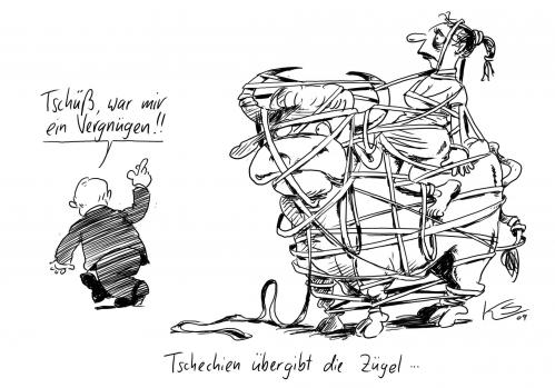 Cartoon: Zügel (medium) by Stuttmann tagged tschechien,eu,europa,tschechien,eu,europa,partnerschaft,bündnis