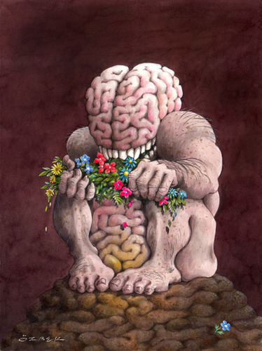 Cartoon: Brain with intestine and dung (medium) by ozbek tagged civilisation,environment