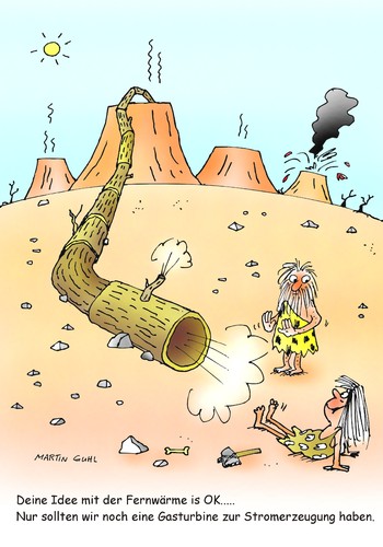 Cartoon: fernwaerme energie strom gasturb (medium) by martin guhl tagged fernwaerme,energie,strom,gasturbine,umwelt,steinzeit