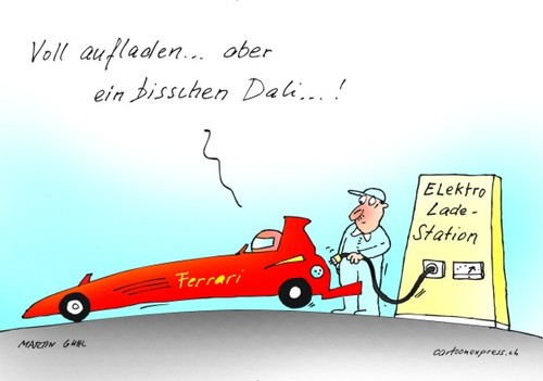 Cartoon: ferrari elektro antrieb formel 1 (medium) by martin guhl tagged ferrari,elektro,antrieb,formel,energie,motor,auto