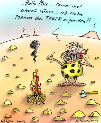 Cartoon: feuer steinzeit handy (medium) by martin guhl tagged feuer,steinzeit,handy