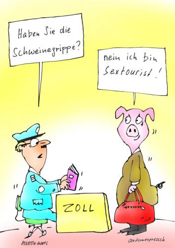 Cartoon: schweinegrippe zoll sextourist (medium) by martin guhl tagged sextourist,zoll,schweinegrippe