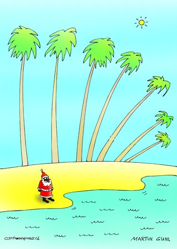 Cartoon: weihnacht mann st.nikolaus sonne (medium) by martin guhl tagged weihnacht,mann,nikolaus,sonne,wetter,meer,palmen,einsam