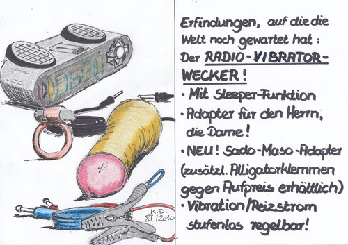Cartoon: nötige Erfindungen... (medium) by tobelix tagged erfindung,notwendig,radio,vibrator,wecker,tobelix