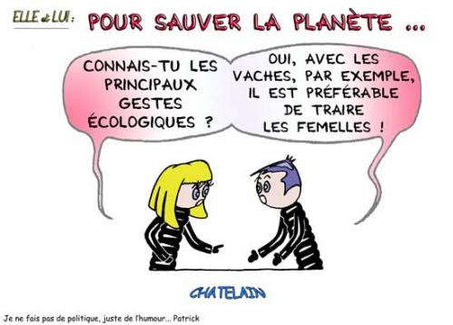 Cartoon: sauvons la planete (medium) by chatelain tagged humour,planete,ecologie