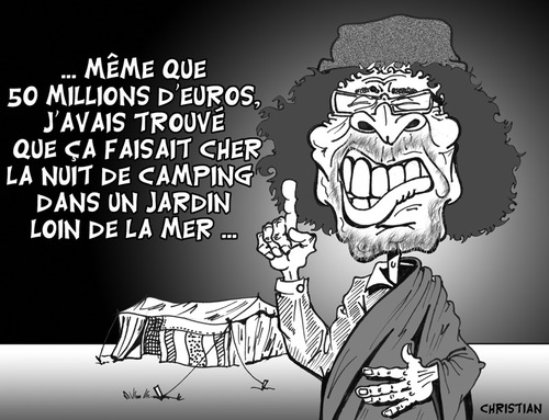 Cartoon: Financement de la campagne ... (medium) by CHRISTIAN tagged khadafi,sarkozy