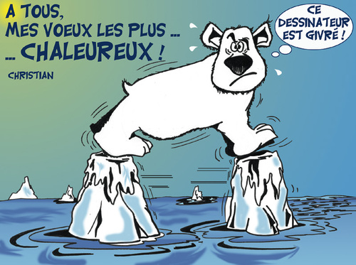 Cartoon: MEILLEURS VOEUX ! (medium) by CHRISTIAN tagged climat,rechauffement,fonte,glacier,ours,polaire