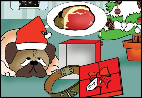 Cartoon: Christmas (medium) by Sandra tagged christmas,meat,tree,dog,mops,baum,geschenk