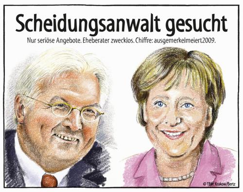 Cartoon: Ausgemerkelmeiert (medium) by Abonaut tagged merkel,steinmeier,spd,bundeskanzler,cdu,parteivorsitzender,bundestag,cartoon,zeichnung,comic,comicstrip,bundestagswahl,wahl,politiker,krakow,tbm,papertown,abovalley,zeitung,zeitungsmarketing,lesermarketing,angela merkel,frank walter steinmeier,politiker,ehe,wahl,wahlen,eheberater,paar,partnerschaft,liebe,chiffre,scheidung,anwalt,scheidungsanwalt,wahlkampf,cdu,bundeskanzler,spd,parteivorsitzender,bundestag,angela,merkel,frank,walter,steinmeier