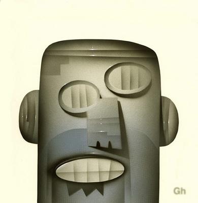 Cartoon: Robo-Head (medium) by Gordon Hammond tagged gouache,post,it,sketch,color,painting,robot