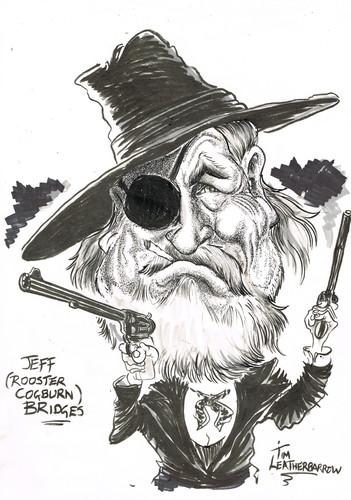 Cartoon: JEFF BRIDGES (medium) by Tim Leatherbarrow tagged jeffbridges,truegrit,johnwayne,westerns,cowboys,films