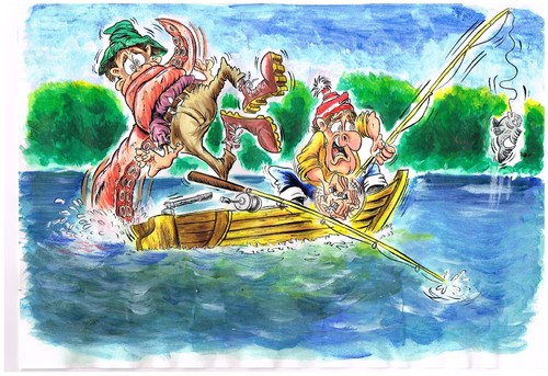 Cartoon: THE FISHING TRIP (medium) by Tim Leatherbarrow tagged fishing,fishermen,sea,monster