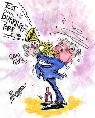 Cartoon: THIRSTY WORK (medium) by Tim Leatherbarrow tagged trumpets,brass,band,swing,jazz,wine,drinking,musicians,thirsty,work,lubrication,tim,leatherbarrow
