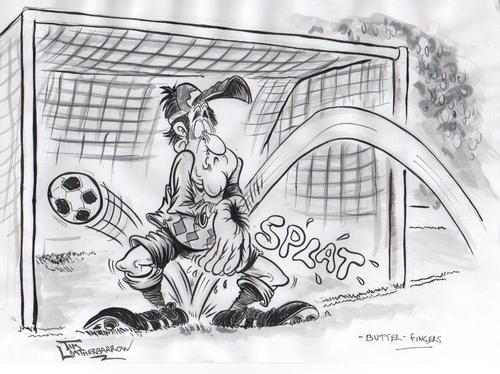 Cartoon: HIT LIKE A ROCKET (medium) by Tim Leatherbarrow tagged football,power,kick,goalnet,bursting