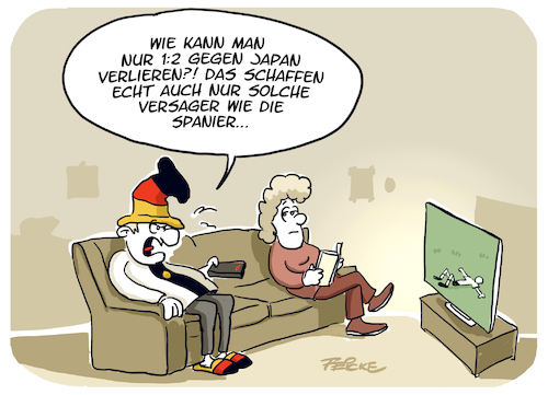 Cartoon: 1 zu 2 gegen Japan (medium) by FEICKE tagged wm,2022,katar,qatar,deutschland,japan,spanien,fussball,fußball,ausgeschieden,versager,dfb,wm,2022,katar,qatar,deutschland,japan,spanien,fussball,fußball,ausgeschieden,versager,dfb