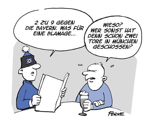 Cartoon: 2 zu 9 in München (medium) by FEICKE tagged rekord,niederlage,hsv,hamburger,sportverein,fc,bayern,münchen,fußball,fussball,rekord,niederlage,hsv,hamburger,sportverein,fc,bayern,münchen,fußball,fussball