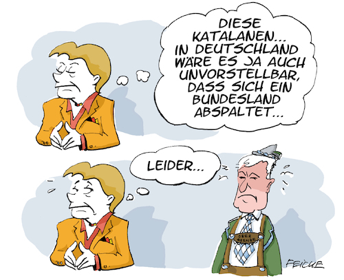 Cartoon: Abspaltung (medium) by FEICKE tagged spanien,katalonien,unabhängig,duetschland,bundesland,bundesrepublik,föderalismus,spaltung,bayer,merkel,seehofer,koalition,union,jamaika,obergrenze,spanien,katalonien,unabhängig,duetschland,bundesland,bundesrepublik,föderalismus,spaltung,bayer,merkel,seehofer,koalition,union,jamaika,obergrenze