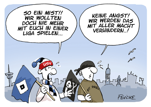 Cartoon: Abstiegsangst (medium) by FEICKE tagged fussball,dfb,hsv,hamburger,sportverein,fc,st,pauli,bundesliga,fussball,dfb,hsv,hamburger,sportverein,fc,st,pauli,bundesliga