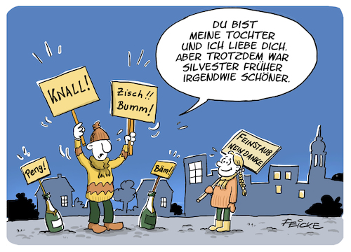 Cartoon: Böllerboykott (medium) by FEICKE tagged silvetser,umwelt,klima,greta,fridays,for,future,rakete,feuewerk,neujahr,tradition,silvetser,umwelt,klima,greta,fridays,for,future,rakete,feuewerk,neujahr,tradition