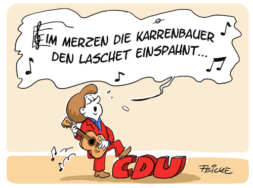 Cartoon: CDU singt wieder ihr Lied (medium) by FEICKE tagged cdu,vorsitz,kanzler,kandidat,merkel,akk,kramp,karrenbauer,merz,spahn,laschet,cdu,vorsitz,kanzler,kandidat,merkel,akk,kramp,karrenbauer,merz,spahn,laschet