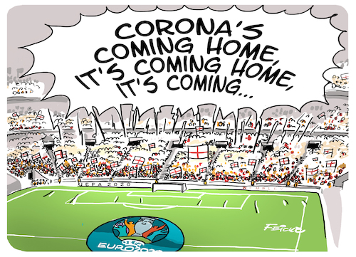 Cartoon: Corona is coming home (medium) by FEICKE tagged uefa,2020,2021,ball,fussball,football,soccer,corona,covid,fans,wembley,pandemie,boris,johnson,schutz,hygiene,abstand,maske,uefa,2020,2021,ball,fussball,football,soccer,corona,covid,fans,wembley,pandemie,boris,johnson,schutz,hygiene,abstand,maske