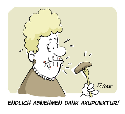 Cartoon: Dank Akupunktur (medium) by FEICKE tagged diät,gewicht,abnehmen,akupunktur,ernährung,essen,speise,fett,übergewicht,diät,gewicht,abnehmen,akupunktur,ernährung,essen,speise,fett,übergewicht