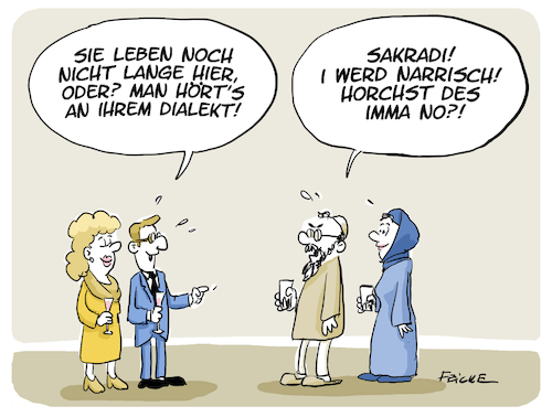 Cartoon: Dialekt (medium) by FEICKE tagged csu,bayern,söder,sprache,flucht,flüchtling,dialekt,akzent,csu,bayern,söder,sprache,flucht,flüchtling,dialekt,akzent