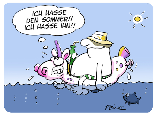 Cartoon: Einhorn (medium) by FEICKE tagged siommer,einhorn,baden,hitze,übergewicht,figur,siommer,einhorn,baden,hitze,übergewicht,figur