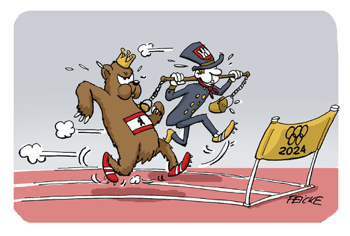 Cartoon: Endspurt für Olympia (medium) by FEICKE tagged olympia,2024,berlin,hamburg,bewerbung,sport,olympiade,olympia,2024,berlin,hamburg,bewerbung,sport,olympiade